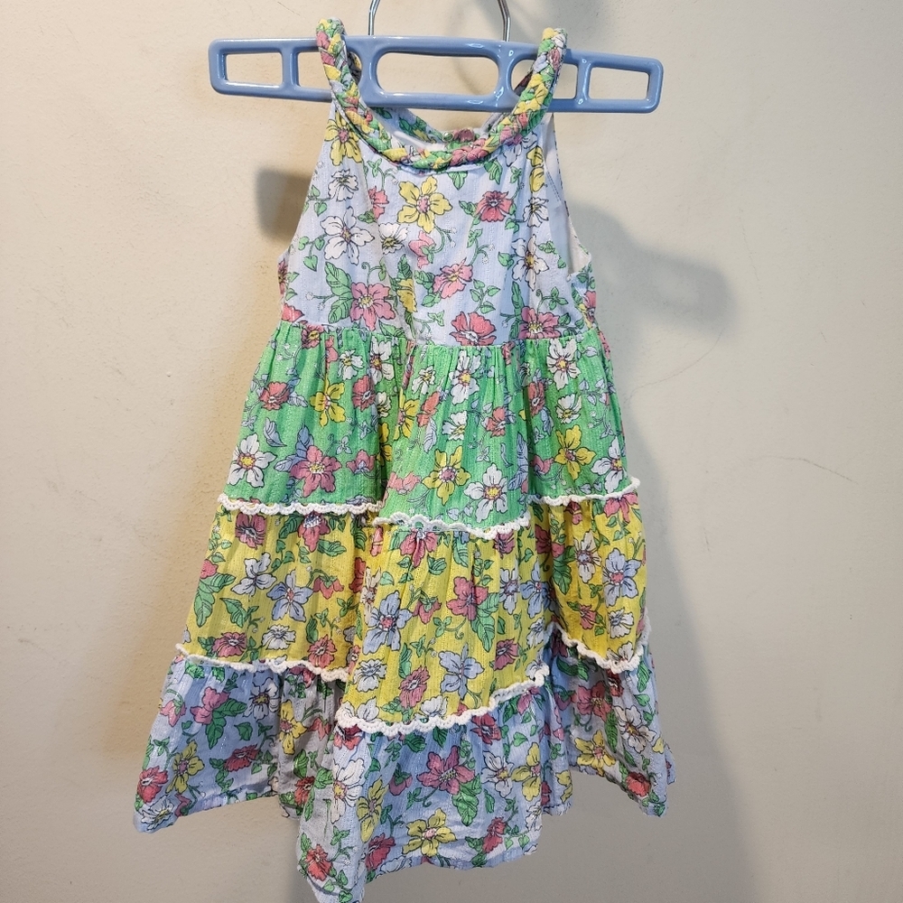 Haute Hippie Girls Floral Tiered Sundress - Yellow, Green, White Sz 2T